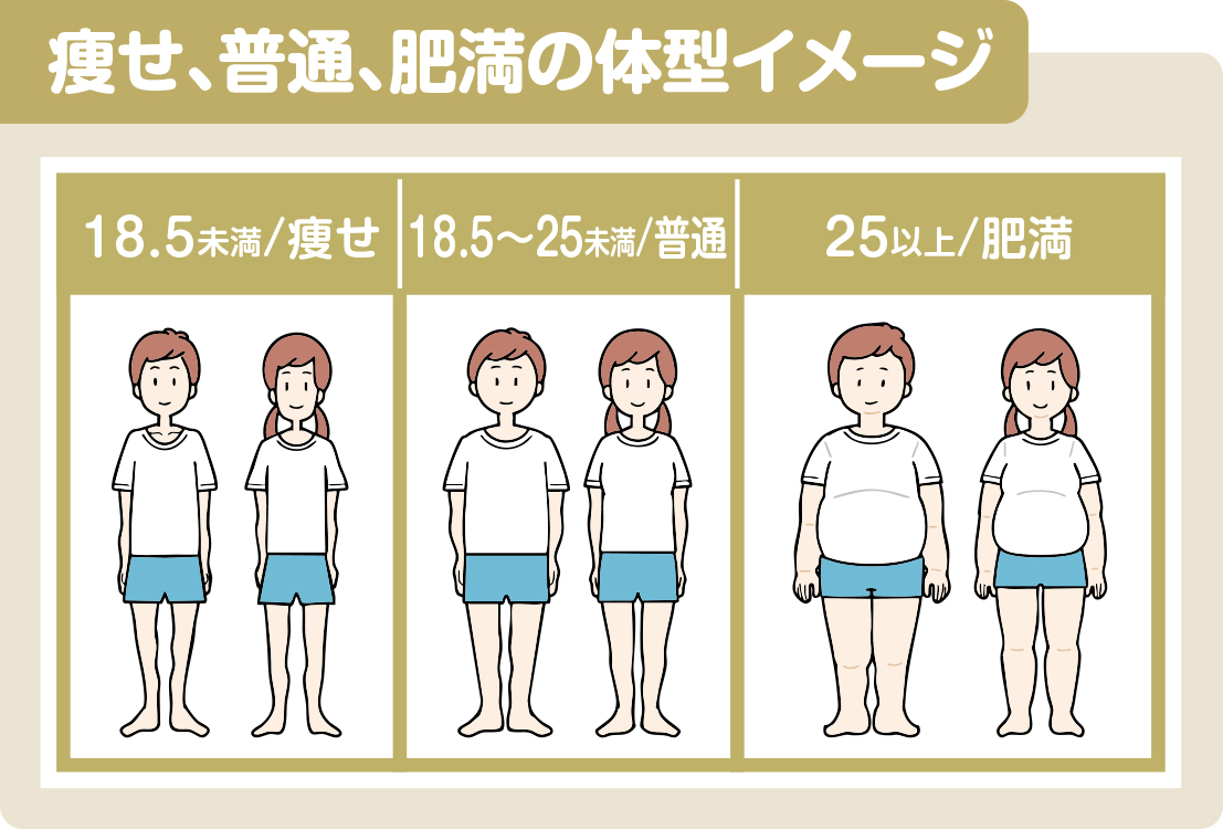 痩せ、普通、肥満の体型イメージ